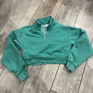 TNA Turquoise Half-Zip Cropped Sweatshirt